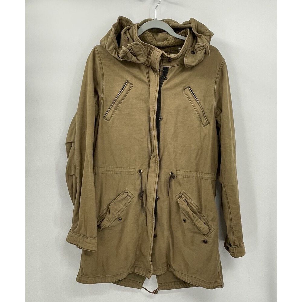 Maison Scotch Size 2 Super Parka Womens Tan Cotton Utility Hooded Jacket 1421-01